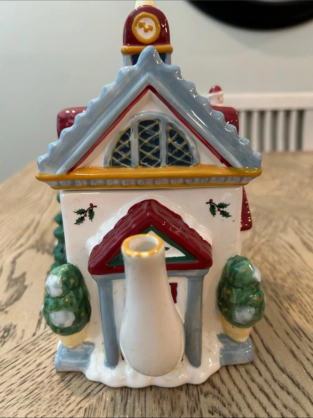 Spode Christmas Tree Village Hall Teapot in Red, Green, White